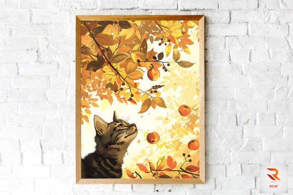 Cat Under Autumn Leaves Canopy Wall Art