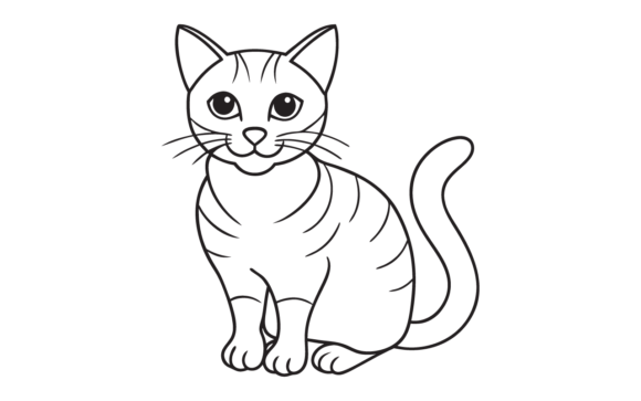 Cute Cat Line Art for Embroidery Projects