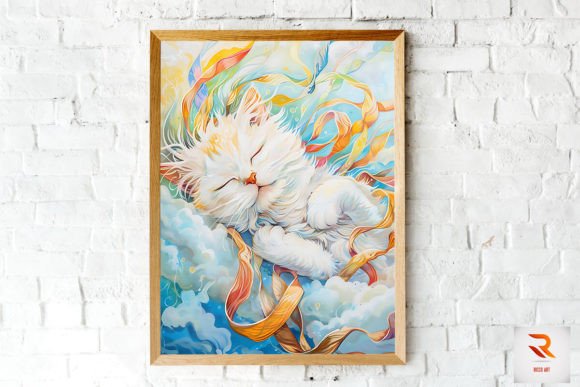 Cute Cat Sleeping on the Cloud Art Review