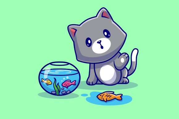 Cute Cat Take Out Fish from Aquarium