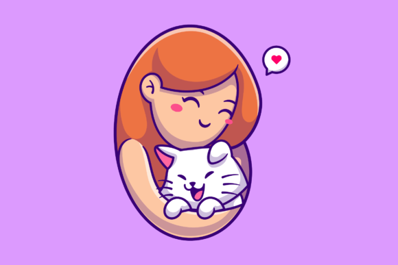 Cute Girl Hug Cat Cartoon Illustration Review
