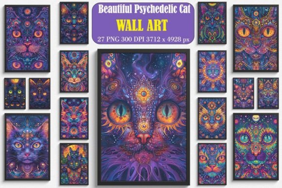 Psychedelic Cat Wall Art for Embroidery Projects