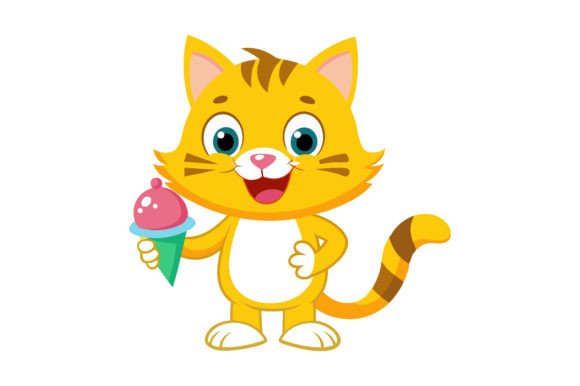 Yellow Cat Eating Ice Cream Embroidery